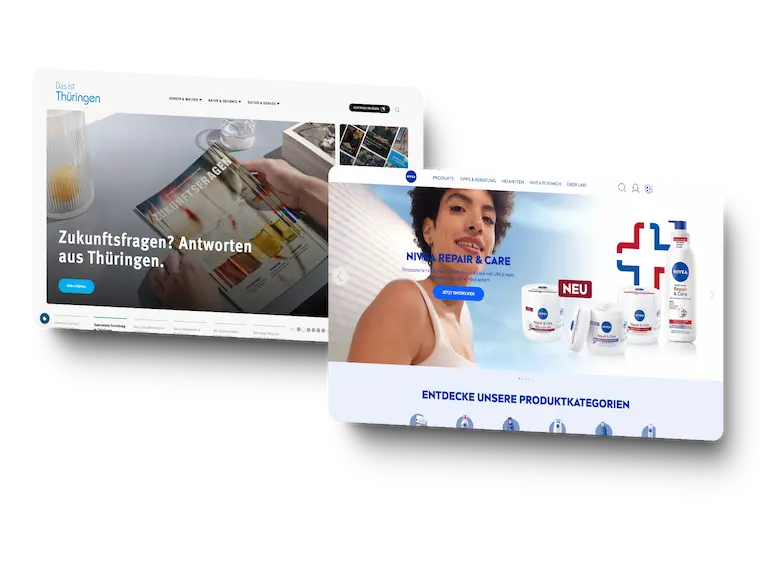 Ein Beispiel moderner Webdesign-Projekte: Zwei Unternehmenswebseiten mit responsivem Layout und ansprechender Benutzeroberfläche.